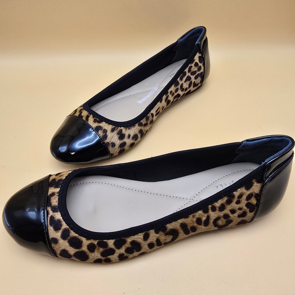 Alfani Step N Flex Tavii Leopard Calf Hair Patent Cap Toe Flats 6.5M Black Brown